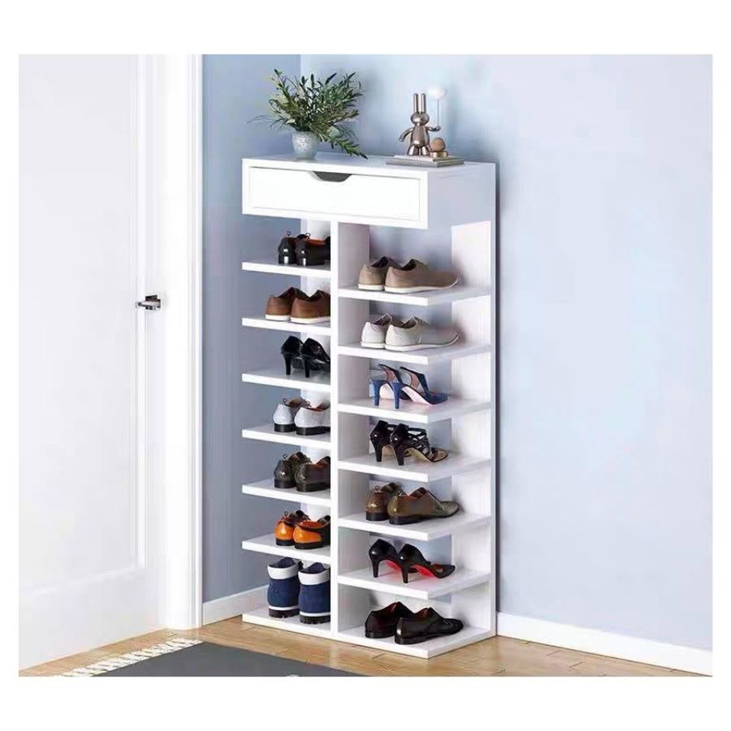 Zapatero Vertical Organizador Con Caj&oacute;n Estante De 7 Repisas Blanco image number 2.0