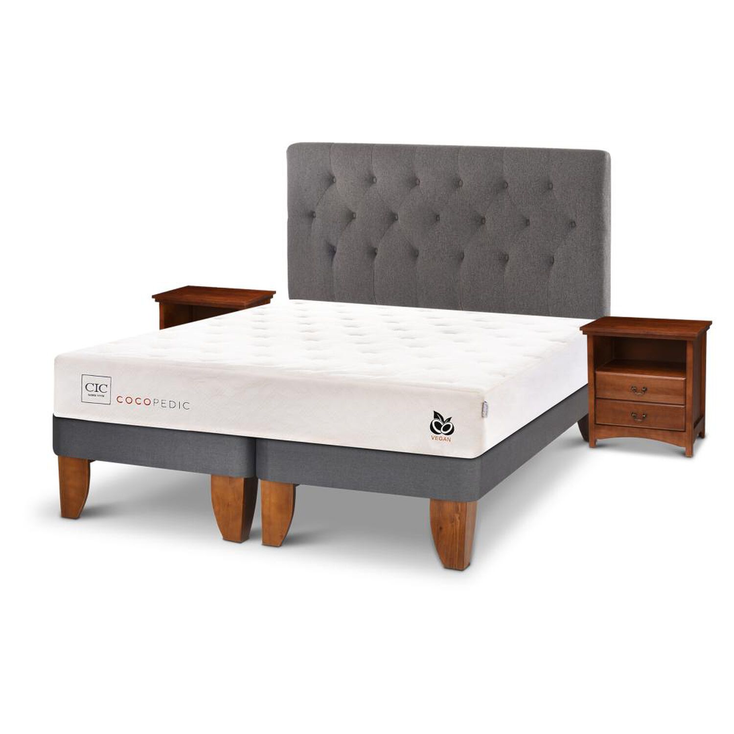Cama Europea Cic Cocopedic / 2 Plazas / Base Dividida + Set De Maderas image number 1.0