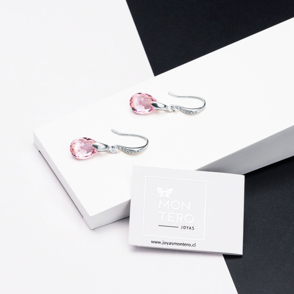 Aros Gota De Luz Plata Italina 925 Y Cristales Genuinos Light Rose image number 1.0