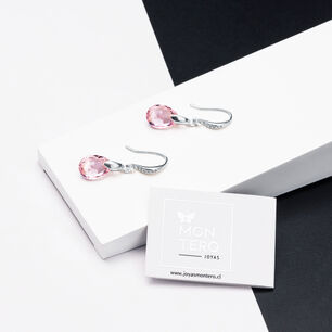 Aros Gota De Luz Plata Italina 925 Y Cristales Genuinos Light Rose