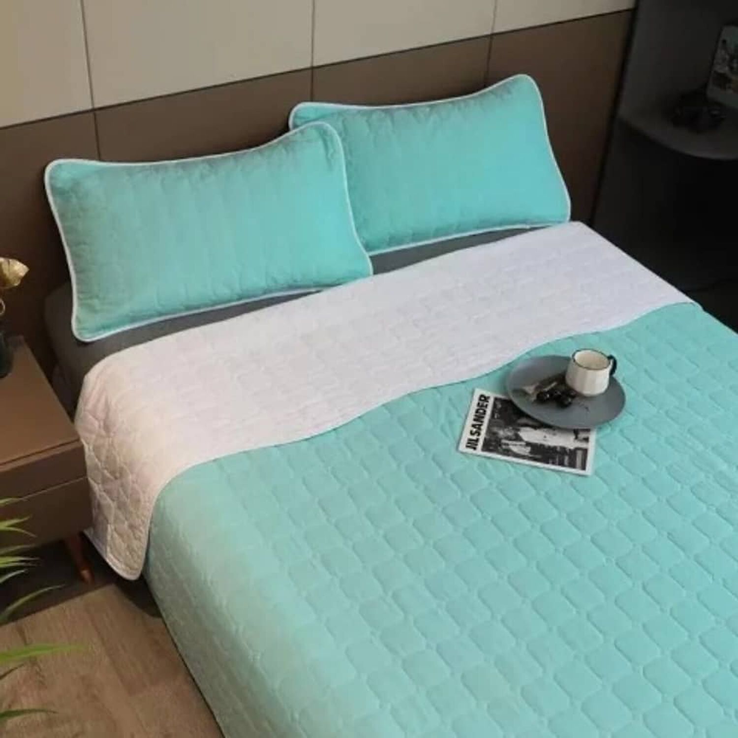 Cubrecama Quilt Cobertor King Celeste Y Blanco image number 0.0