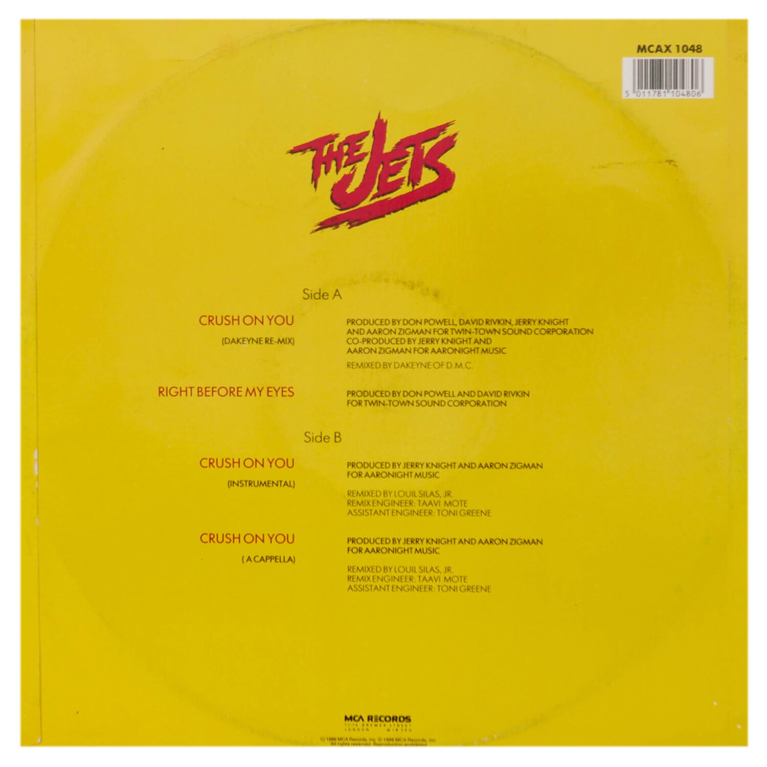 Jets - Crush On You(dakeyne Remix) | 12" Maxi Single Usado image number 1.0