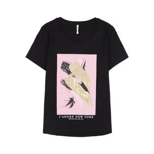 Polera Lisa Con Estampado Frontal Manga Corta Cuello Redondo Mujer Geeps
