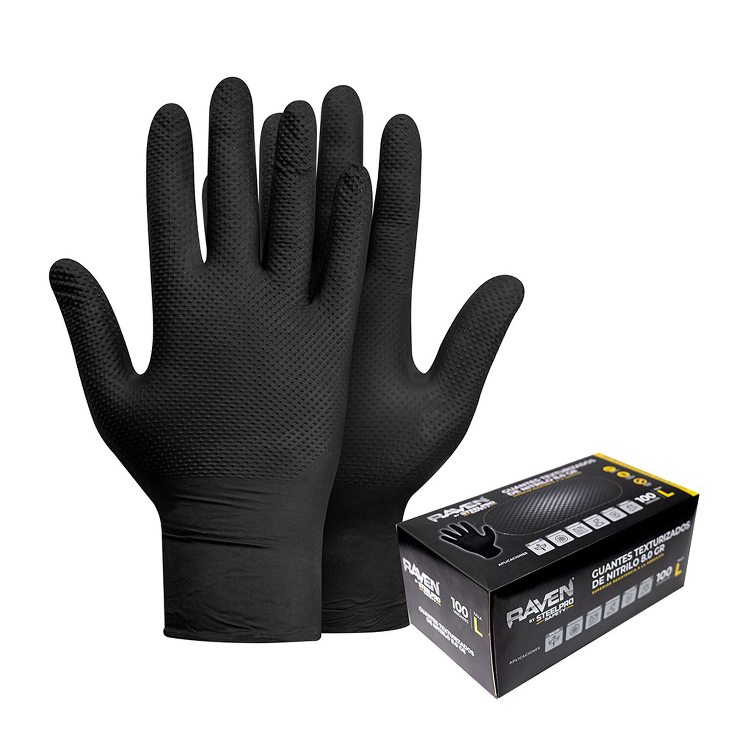 Guante Nitrilo Texturizado Negro 8gr Steelpro Raven 100uds image number 0.0