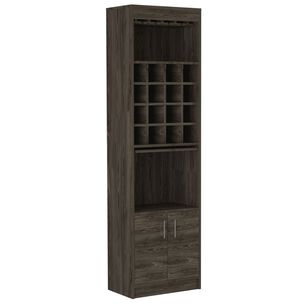 Bar Alto 2 Puertas 16 Botelleros Caf&eacute; Oscuro 180 Cm X 32 Cm X 51 Cm