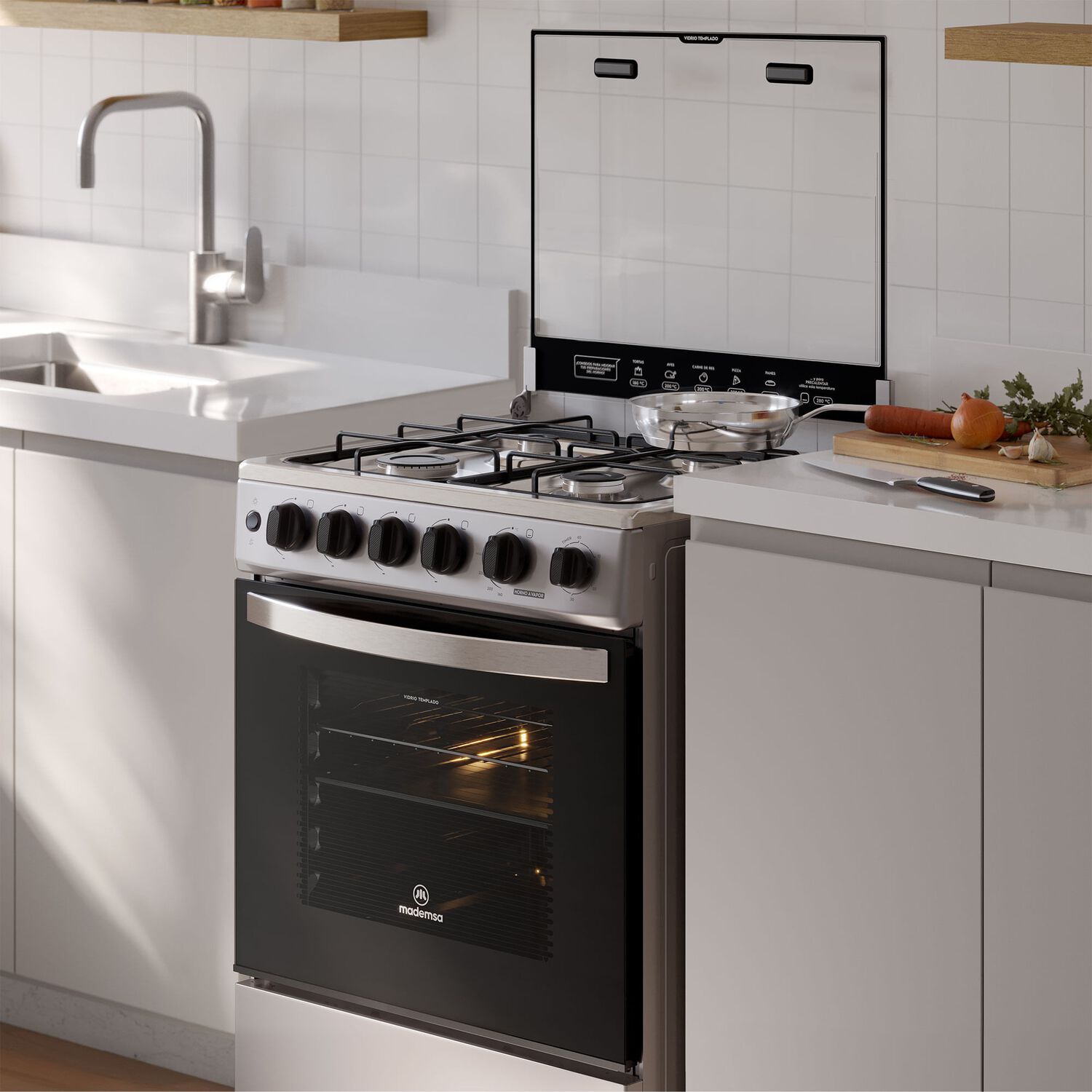 Cocina A Gas 4 Platos Horno Vapor Y Temporizador Fm4tsc Silver image number 7.0