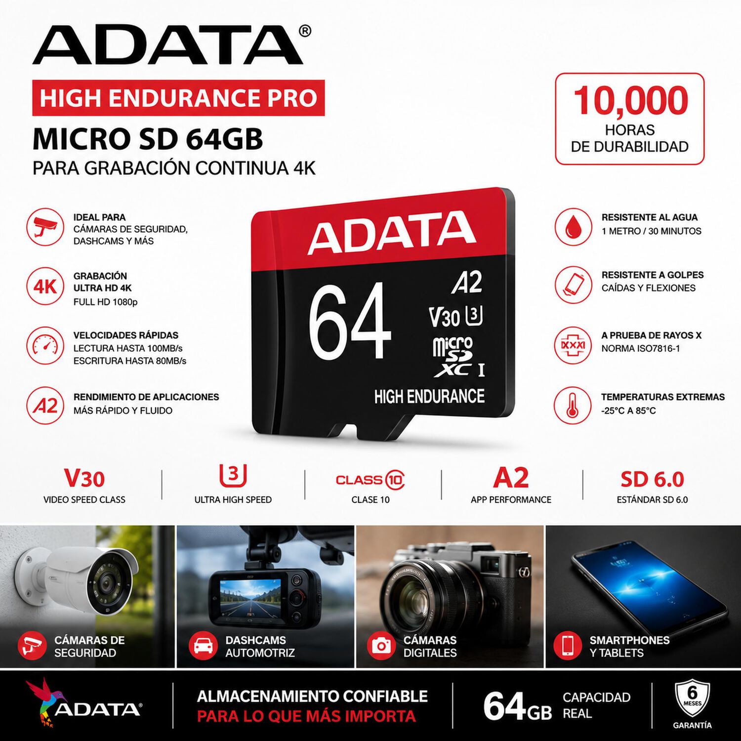 Memoria Micro Sd Adata 64gb Clase 10 Para 4k High Endurance image number 5.0