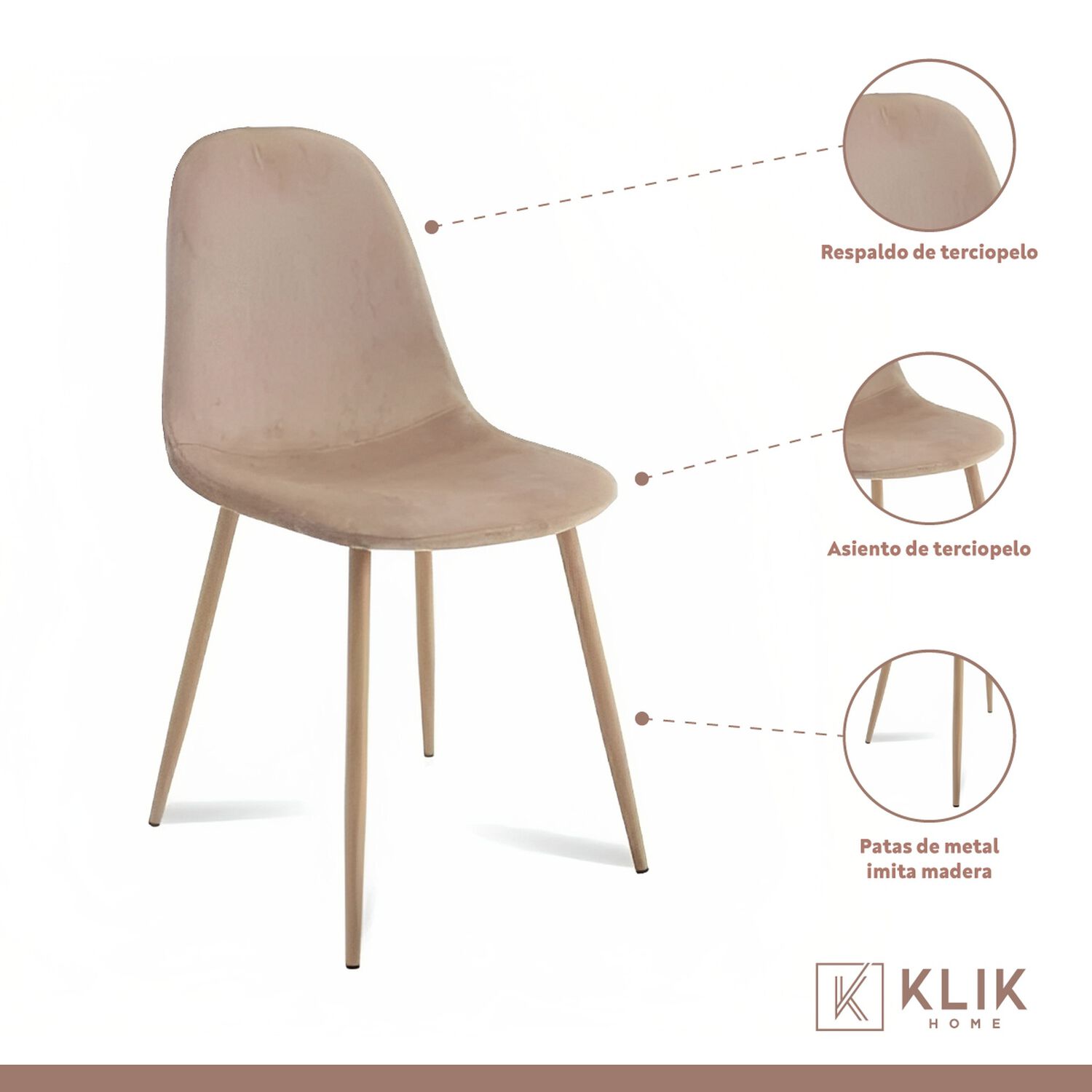 Comedor Mesa De Vidrio 120x80 + 6 Sillas Spoon Terciopelo Beige image number 3.0