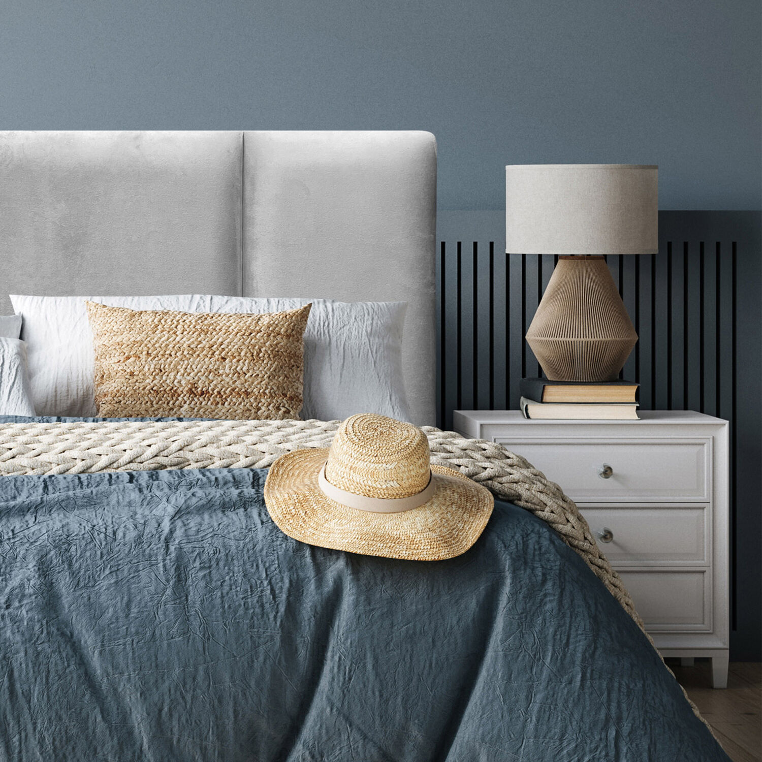 Respaldo De Cama Block Felpa Gris Plata Queen image number 0.0