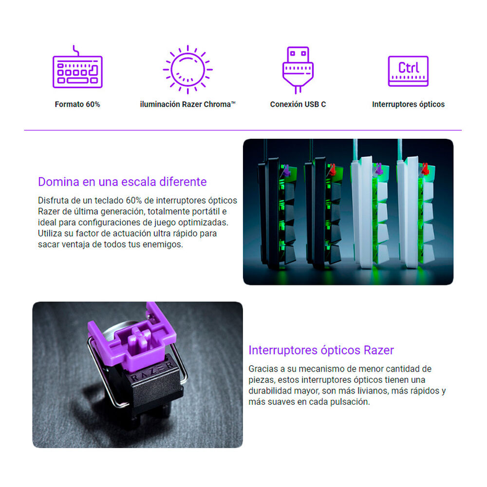 Teclado Razer Huntsman Mini Purple Switch Mercury image number 3.0