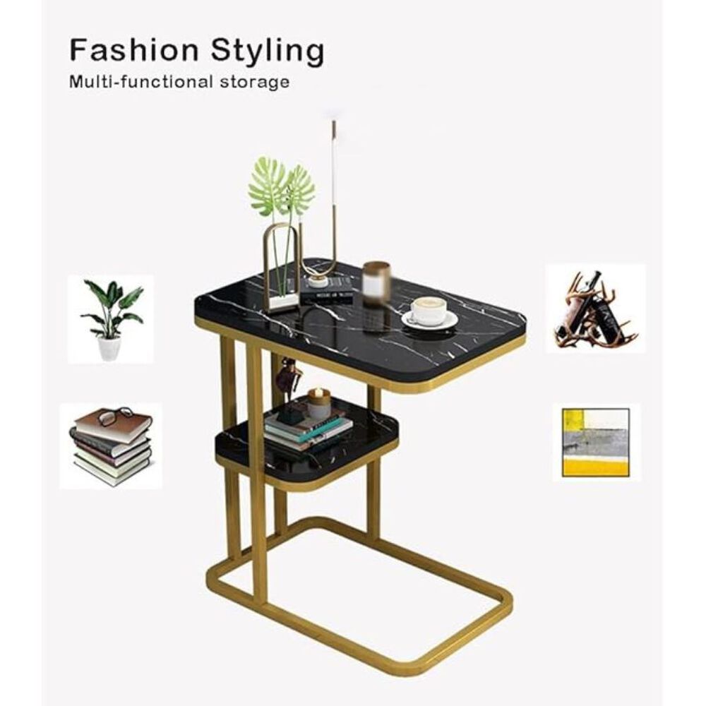 Mesa Auxiliar Mesa De T&eacute; Dos Niveles Para Sala Sofa Y Cama Negro image number 1.0
