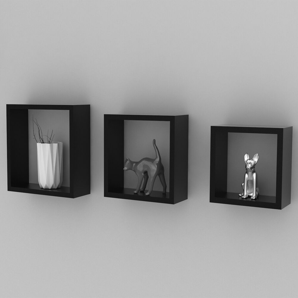 Repisas Flotantes Kit De 3 Cubos Negros - 28cm - 24cm - 20cm - Nch3p Brasforma image number 0.0