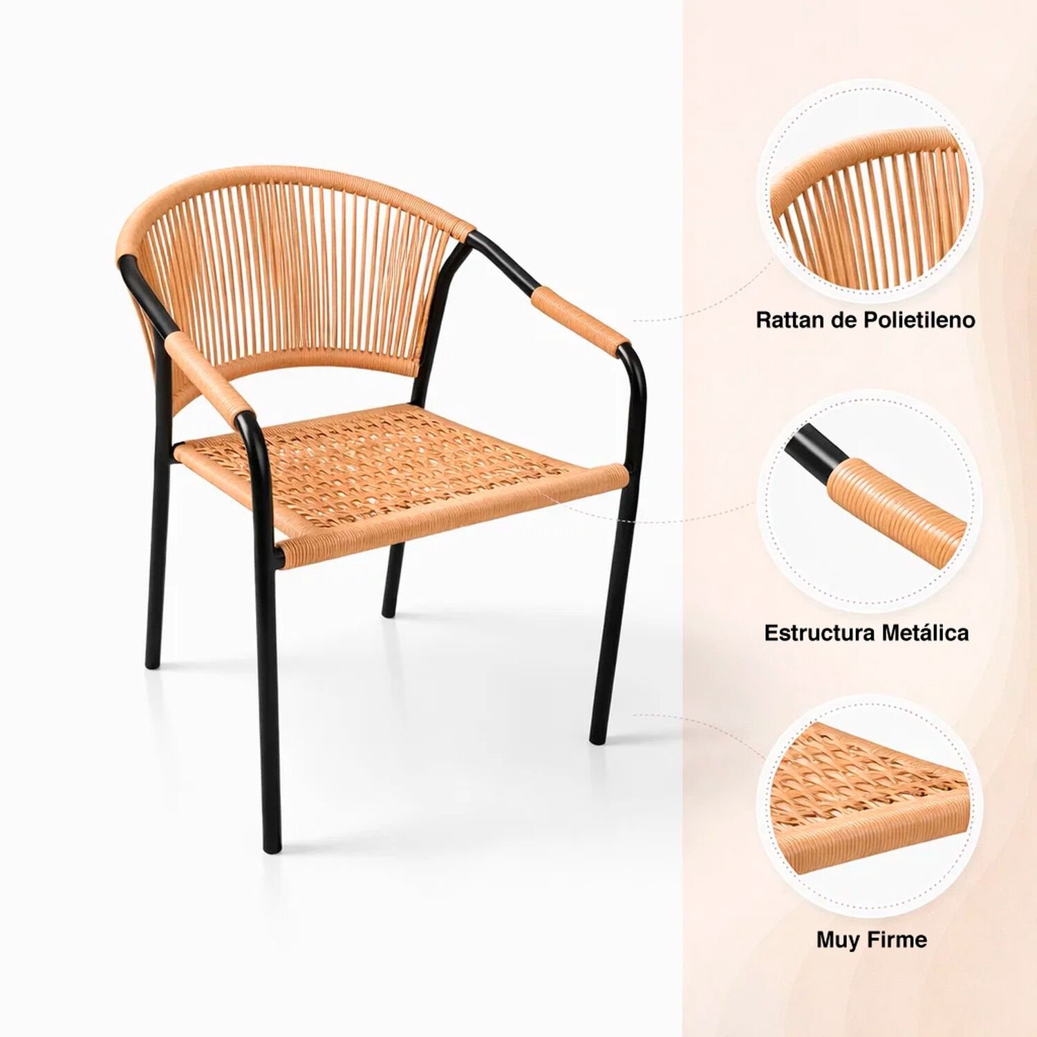 Silla Flet - Estructura Negra Con Respaldo Encordado Beige image number 4.0