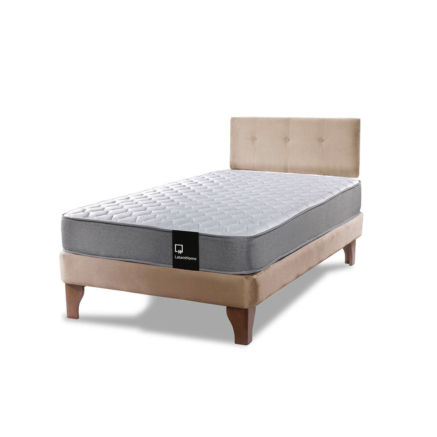 Cama Europea Zen Best 1.5 Plaza Tela Velvet Beige + Respaldo image number 1.0