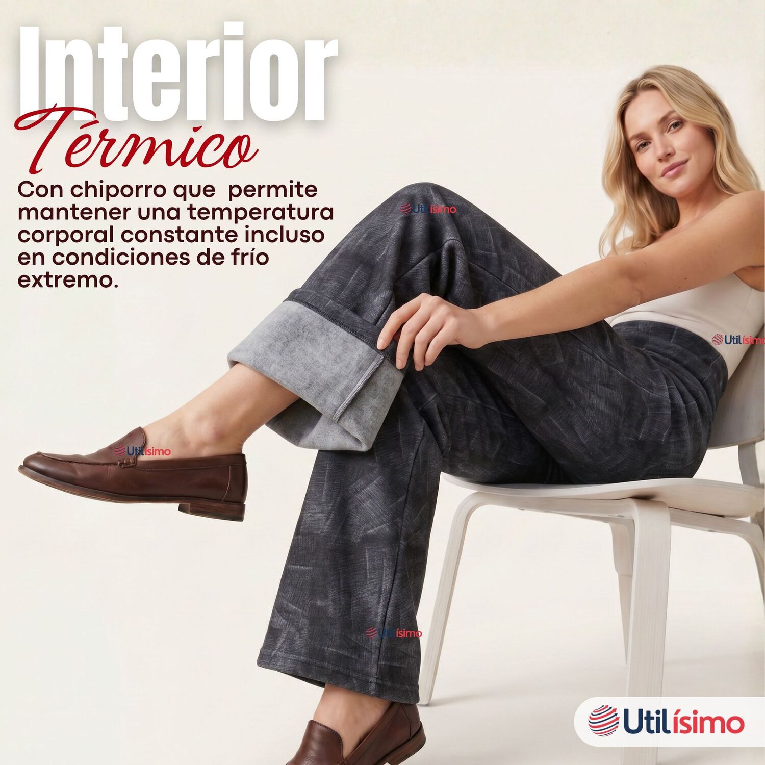 Calza Pantal&oacute;n Polar Con Chiporro Palazzo Mujer Elasticada T&eacute;rmica Negra image number 4.0
