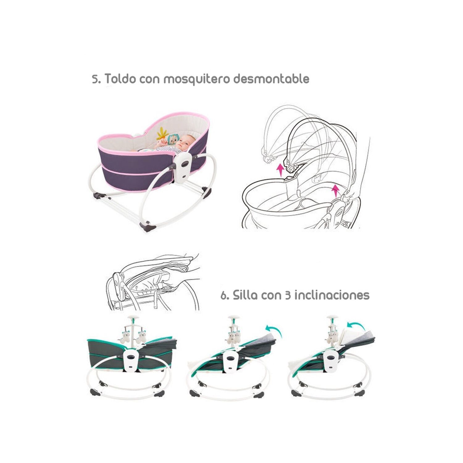 Cuna Mois&eacute;s 5 En 1 Con Vibraci&oacute;n Mosquitero Cozy Rosada image number 3.0