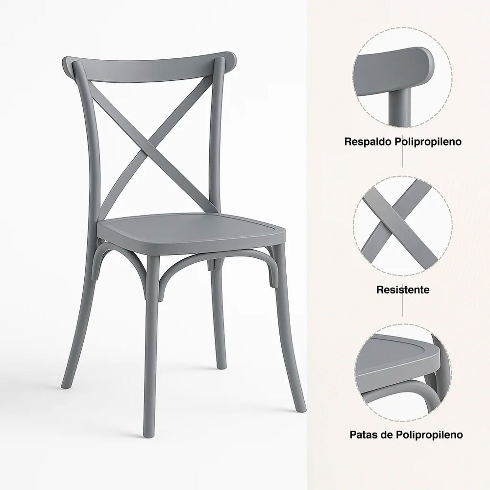 Pack 4 Sillas De Terraza O Comedor Crossback Danubio - Gris image number 4.0