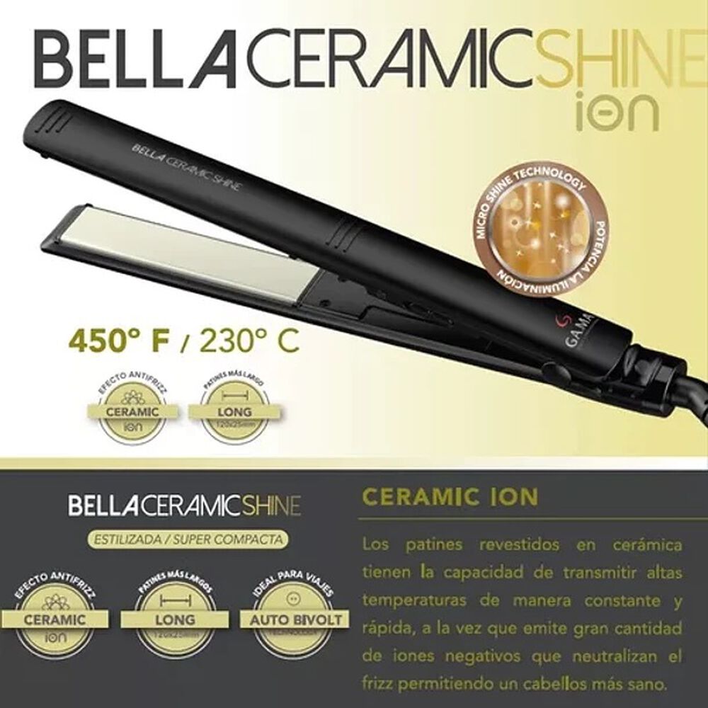 Plancha Alisadora Bella Ceramic Shine Ion 230 Negra Gama image number 4.0