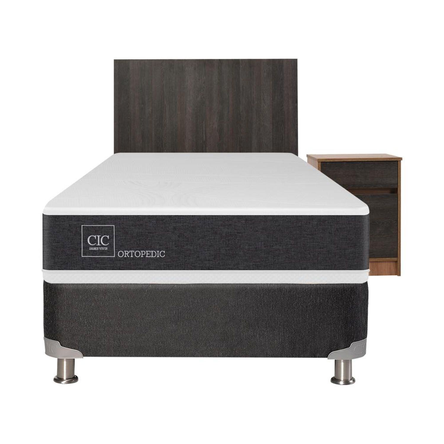 Box Spring Cic New Ortopedic B5 / 1.5 Plazas / Base Normal + Set de Maderas Espresso image number 0.0