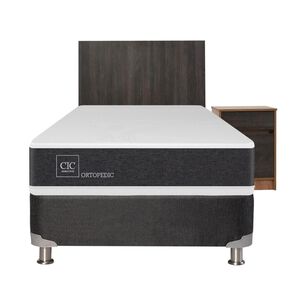 Box Spring Cic New Ortopedic B5 / 1.5 Plazas / Base Normal + Set de Maderas Espresso