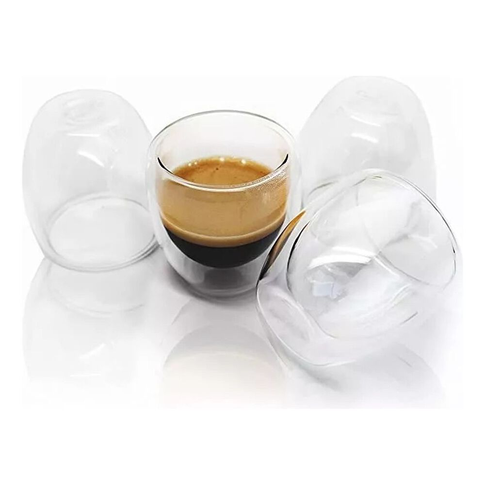 Set 4 Tazas Espresso Doble Pared Vidrio 250ml Cukin Transparente image number 1.0