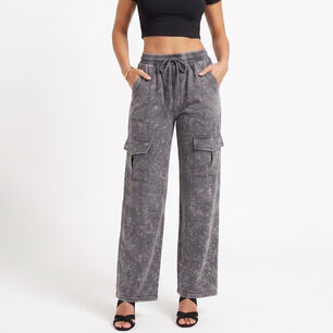 Buzo Acid Wash Cargo Wide Leg Mujer