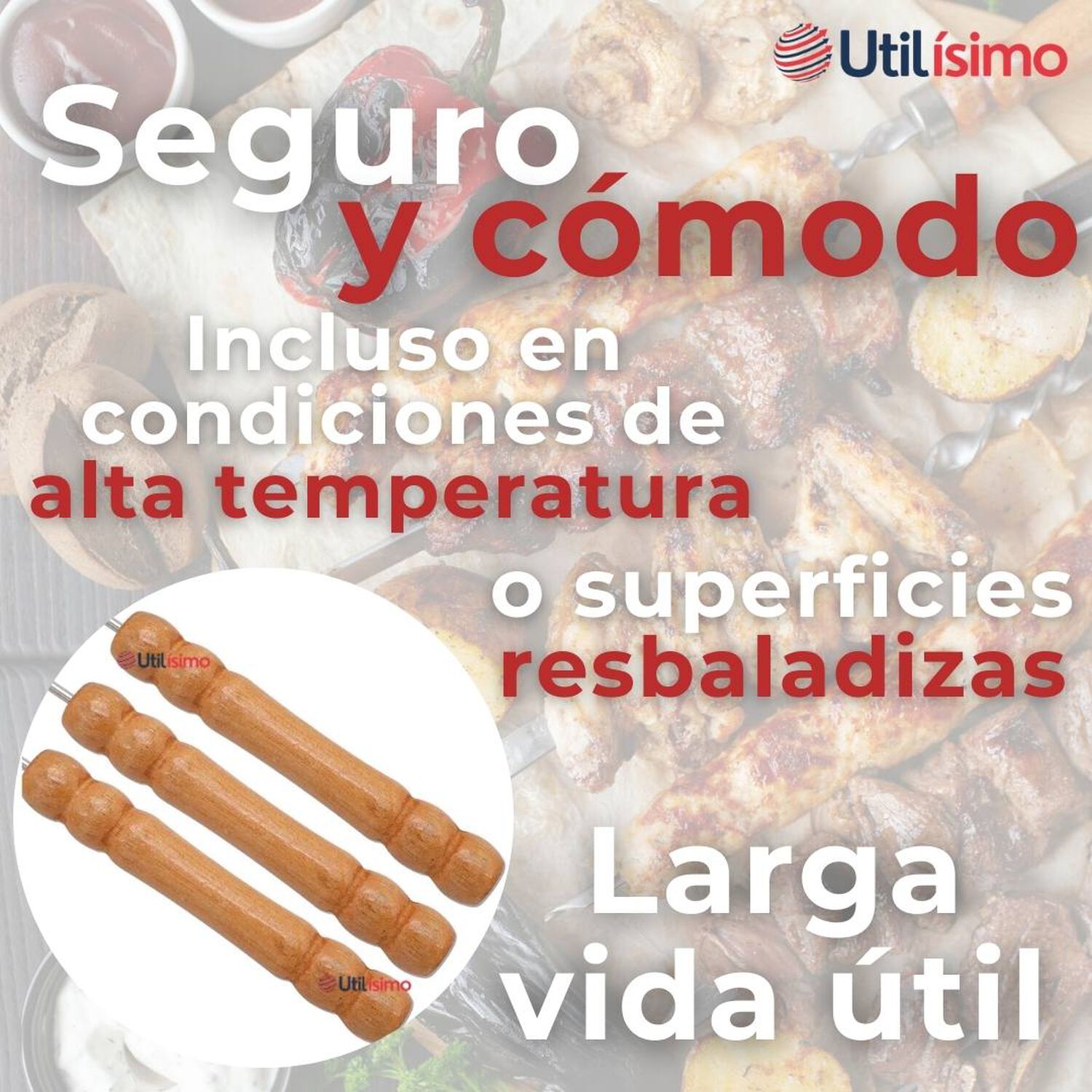 Pack 12 Pinchos De 40cm Para Anticuchos Brochetas Asados Mango De Madera image number 5.0