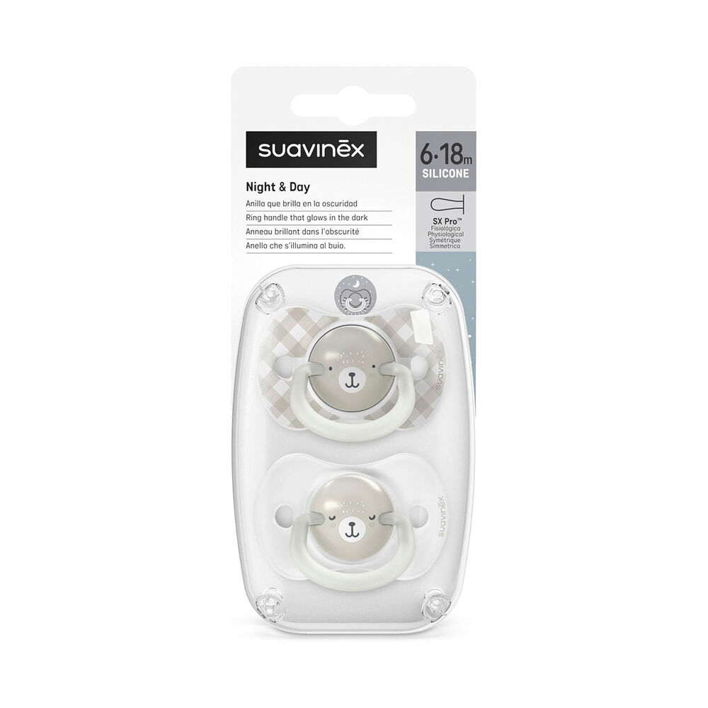 Chupete Noche Y D&iacute;a Fisiol&oacute;gico Silicona 6/18m 2u Wild Gris image number 1.0
