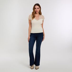 Polera Brib Aplicación Lace Sin Manga Cuello Escotado Mujer Kimera