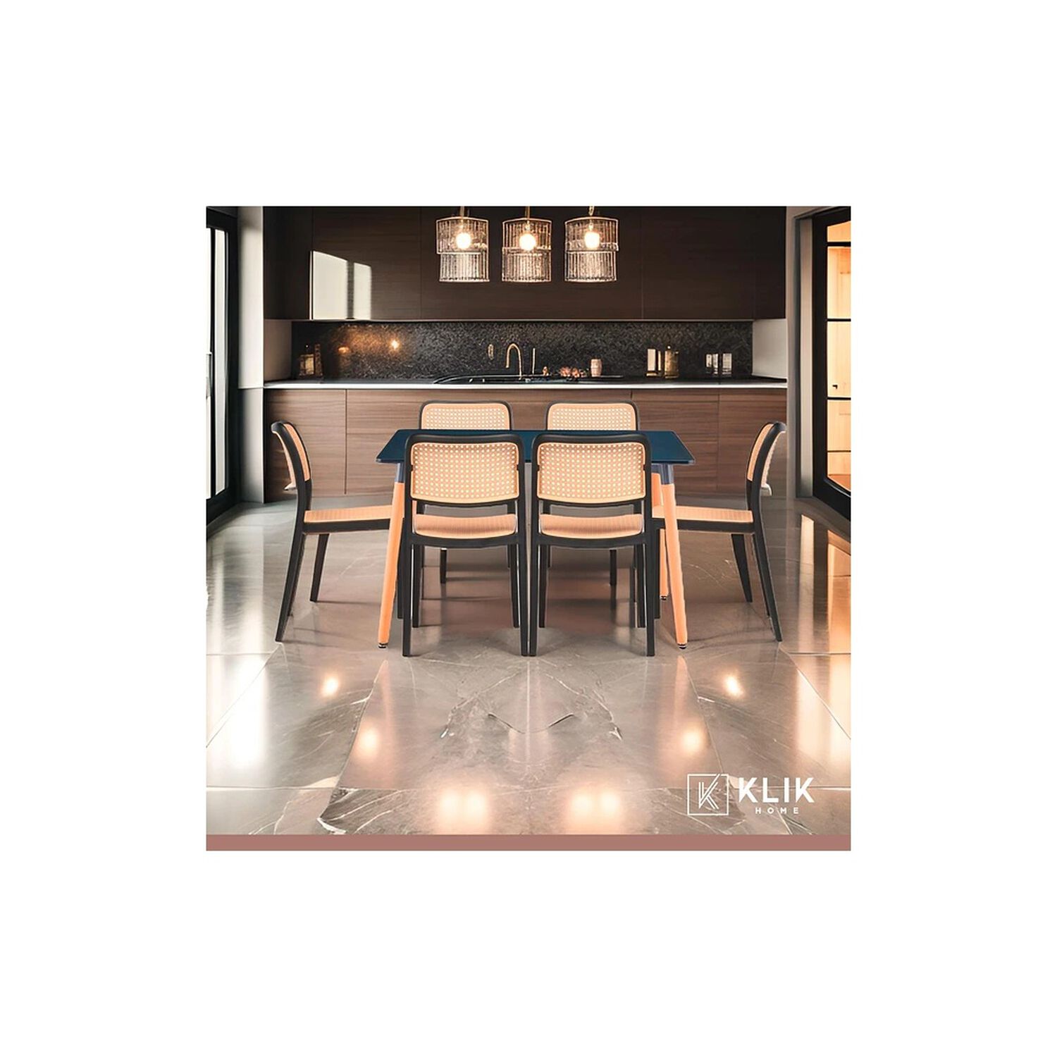 Comedor Mesa 120x80 Rectangular Negra + 6 Sillas De Comedor Enrejada image number 1.0