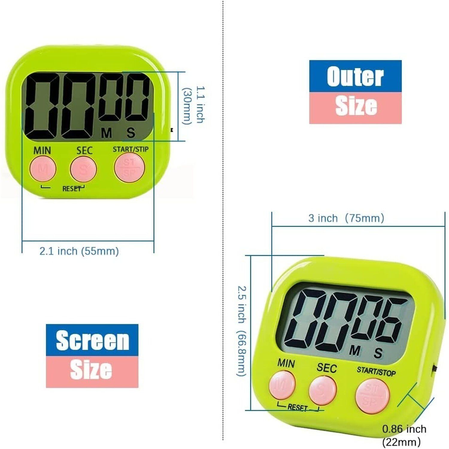 Temporizador Digital Cocina Verde Pantalla Grande Alarma Fuerte image number 1.0