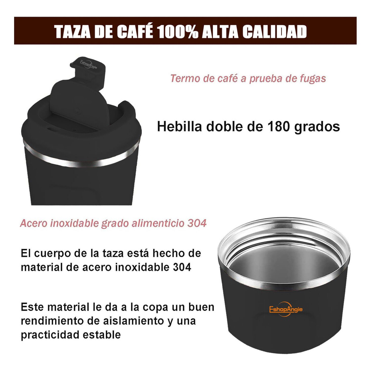 Termo Mug Caf&eacute; 380ml Acero Inoxidable Port&aacute;til Negro image number 4.0