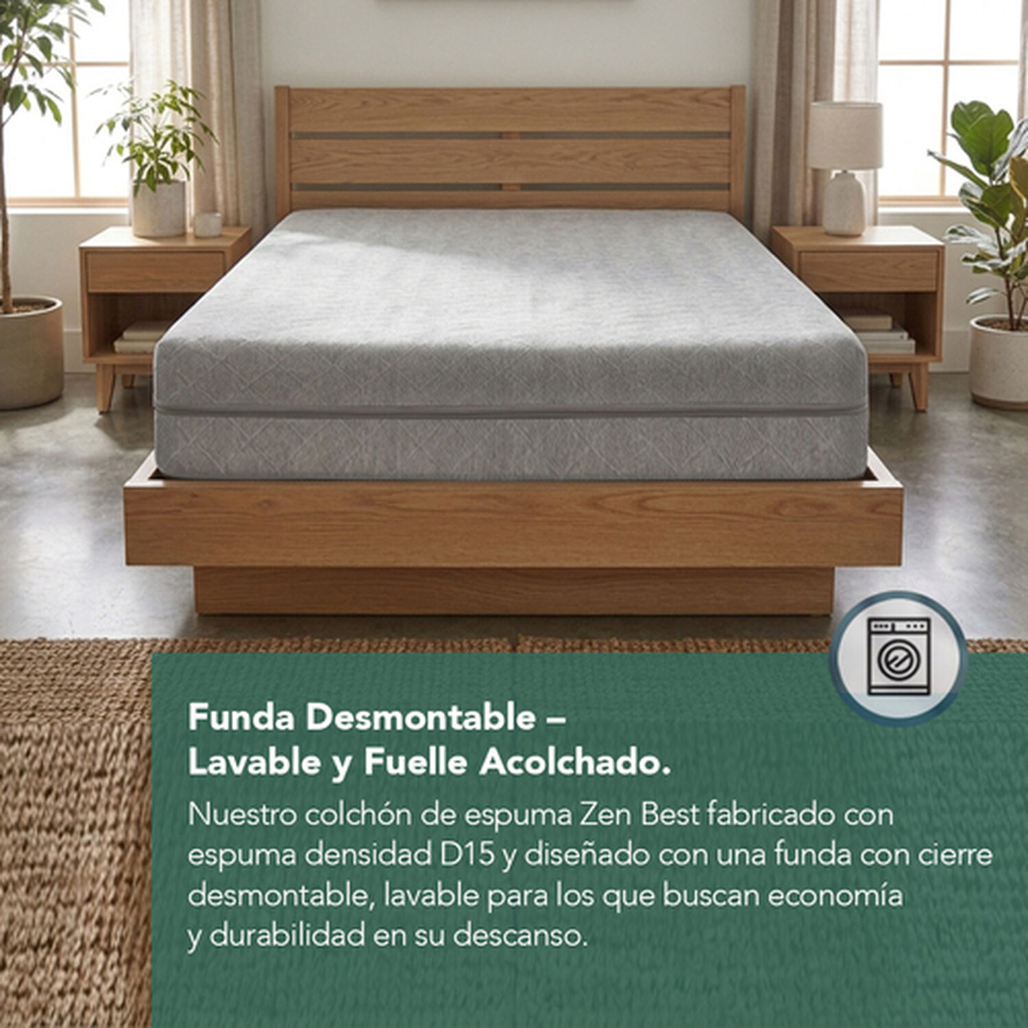 Cama Europea Zen Best 1 Plaza Colchon Espuma Con Funda Velvet Gris + Respaldo image number 3.0