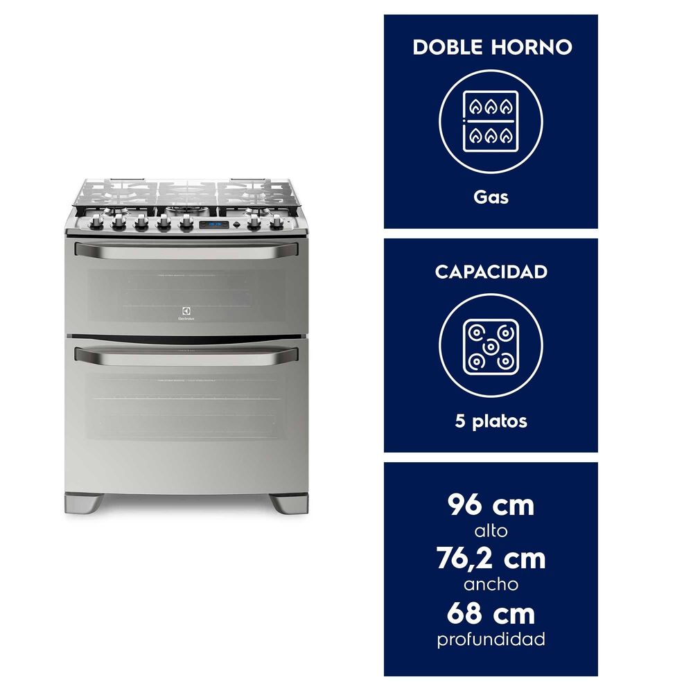 Cocina A Gas 5 Platos Doble Horno Timer Digital 76dxa Inox image number 1.0