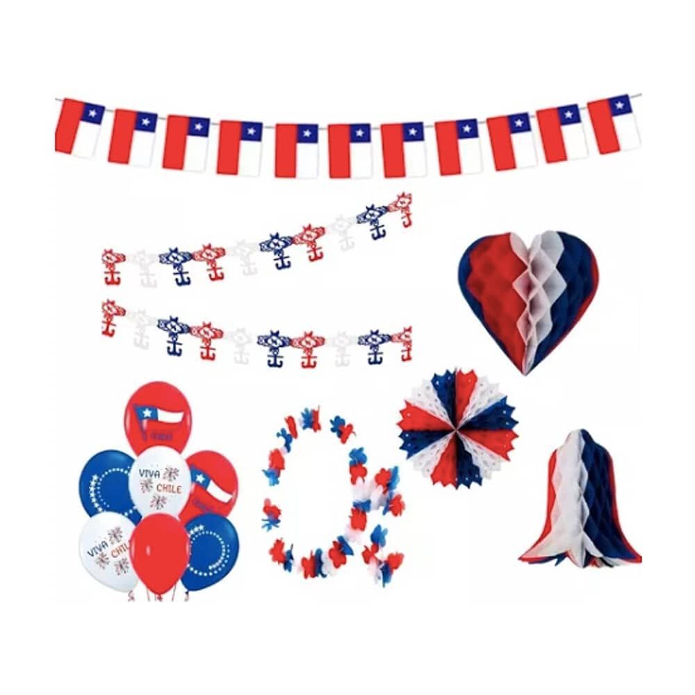 Pack Decorativo Fechas Patrias Chile Girnaldas Adornos 12uni image number 0.0