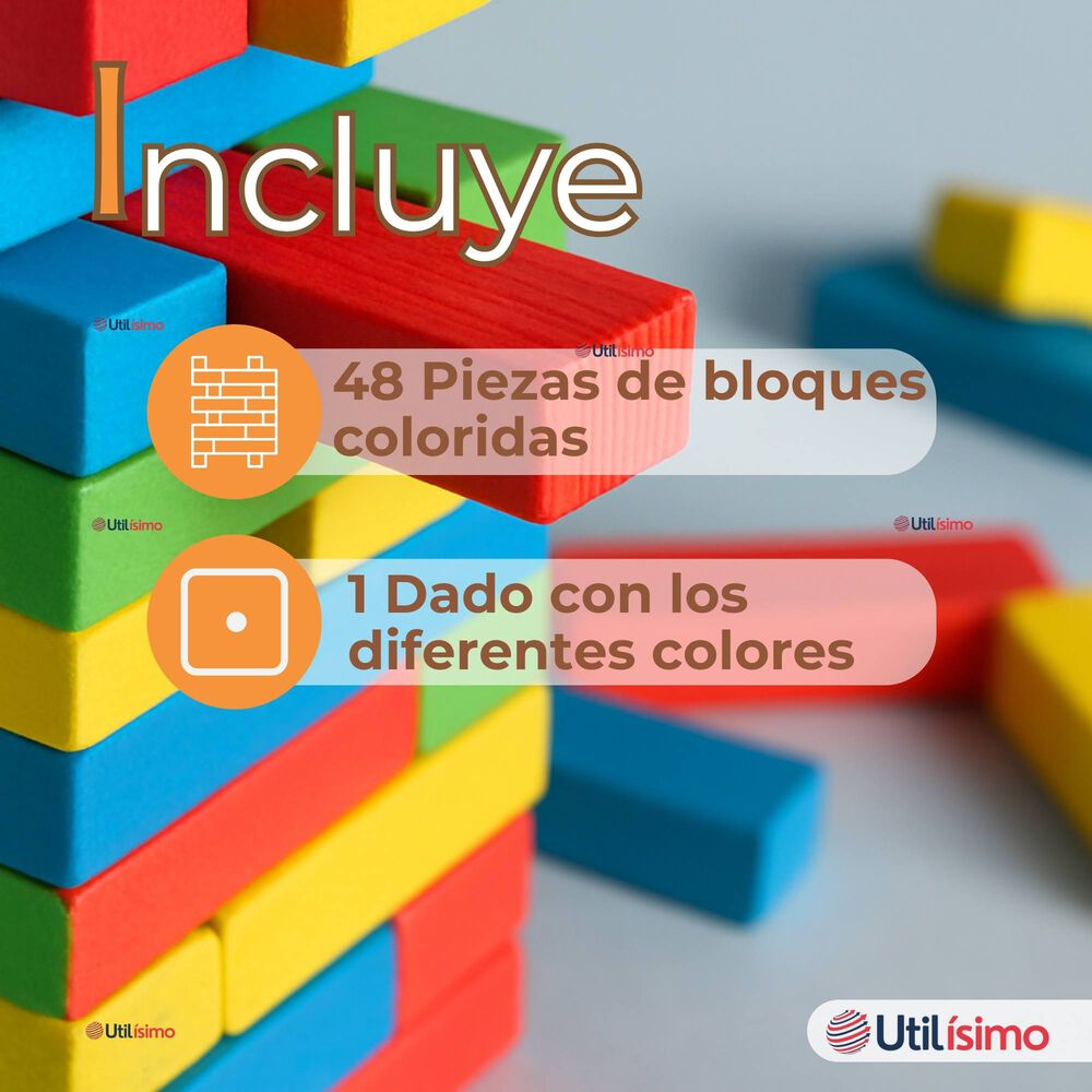 Jenga Juego De Mesa 48 Piezas Multicolor Madera Original image number 3.0