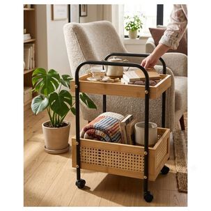Carro Organizador 2 Niveles Bamb&uacute; Con Ruedas Ba&ntilde;o Cocina