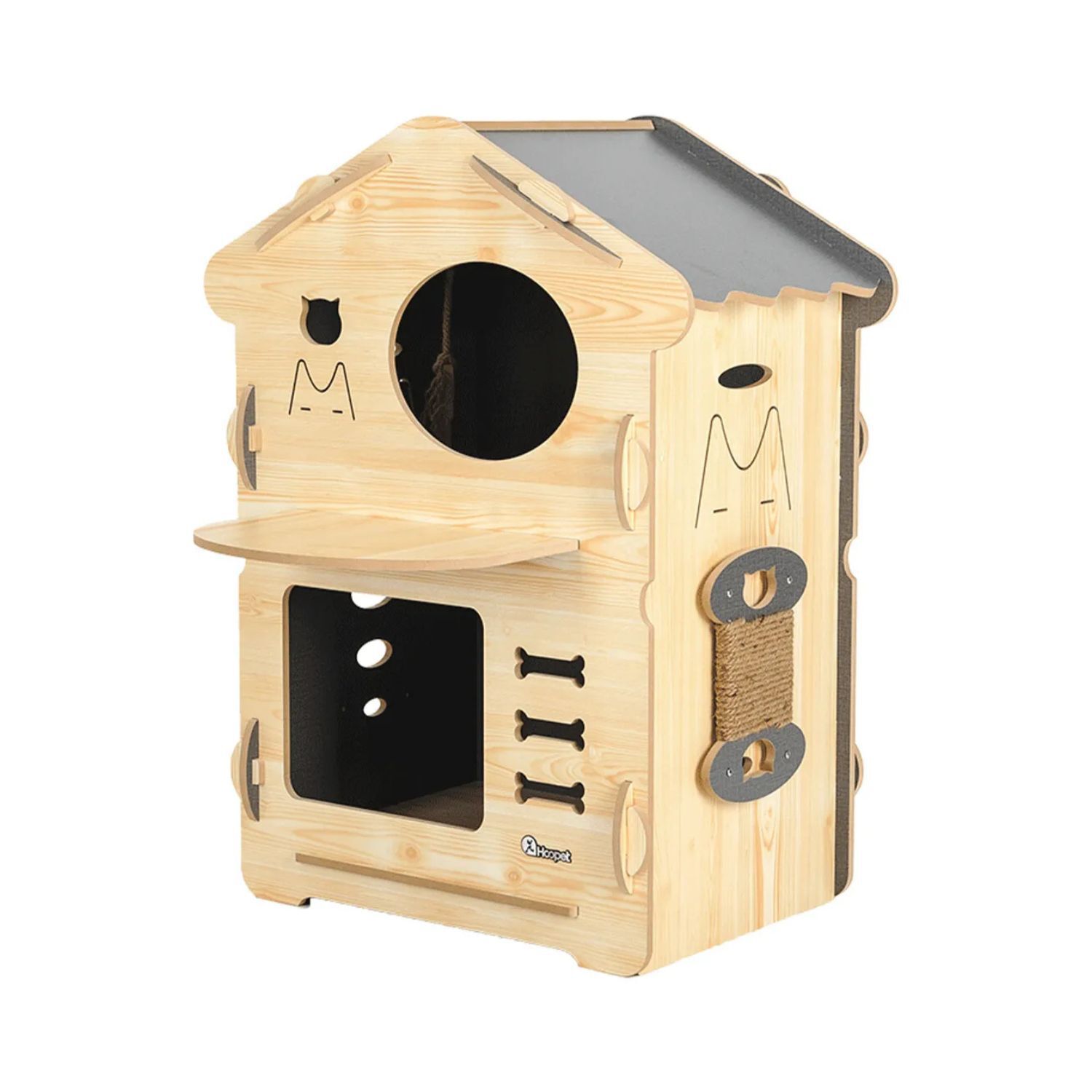 Casa Gatos Perros Madera Torre 2 Pisos 80cm Altura Beige image number 1.0