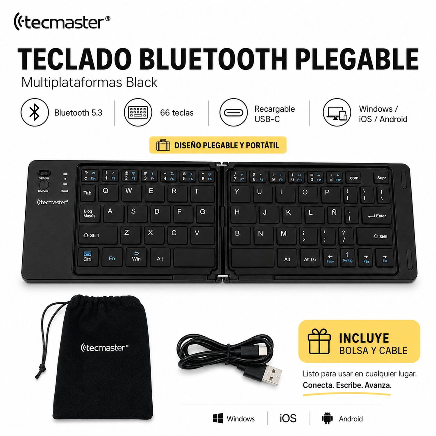 Teclado Bluetooth Plegable Multiplataformas Black image number 3.0