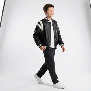 Chaqueta Universitaria Ecocuero Para Ni&ntilde;os