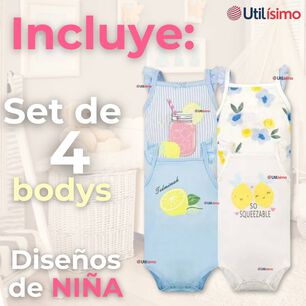 Pack 4 Bodys Ni&ntilde;a Sin Manga Tedmimak 100% Algod&oacute;n Princess Summer