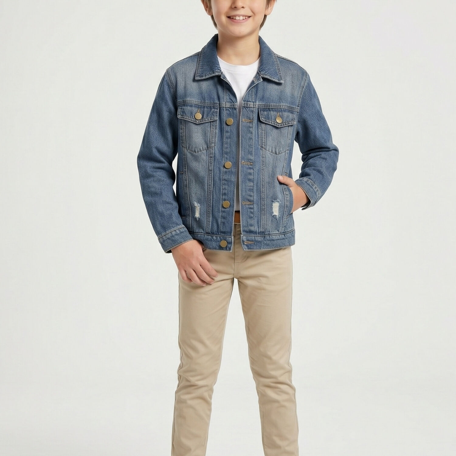 Chaqueta Mezclilla Ni&ntilde;o Juvenil Denim Destroyed Oversize image number 0.0