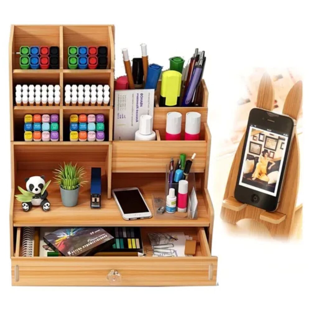 Organizador De Escritorio Madera Oficina Con Cajonera image number 4.0