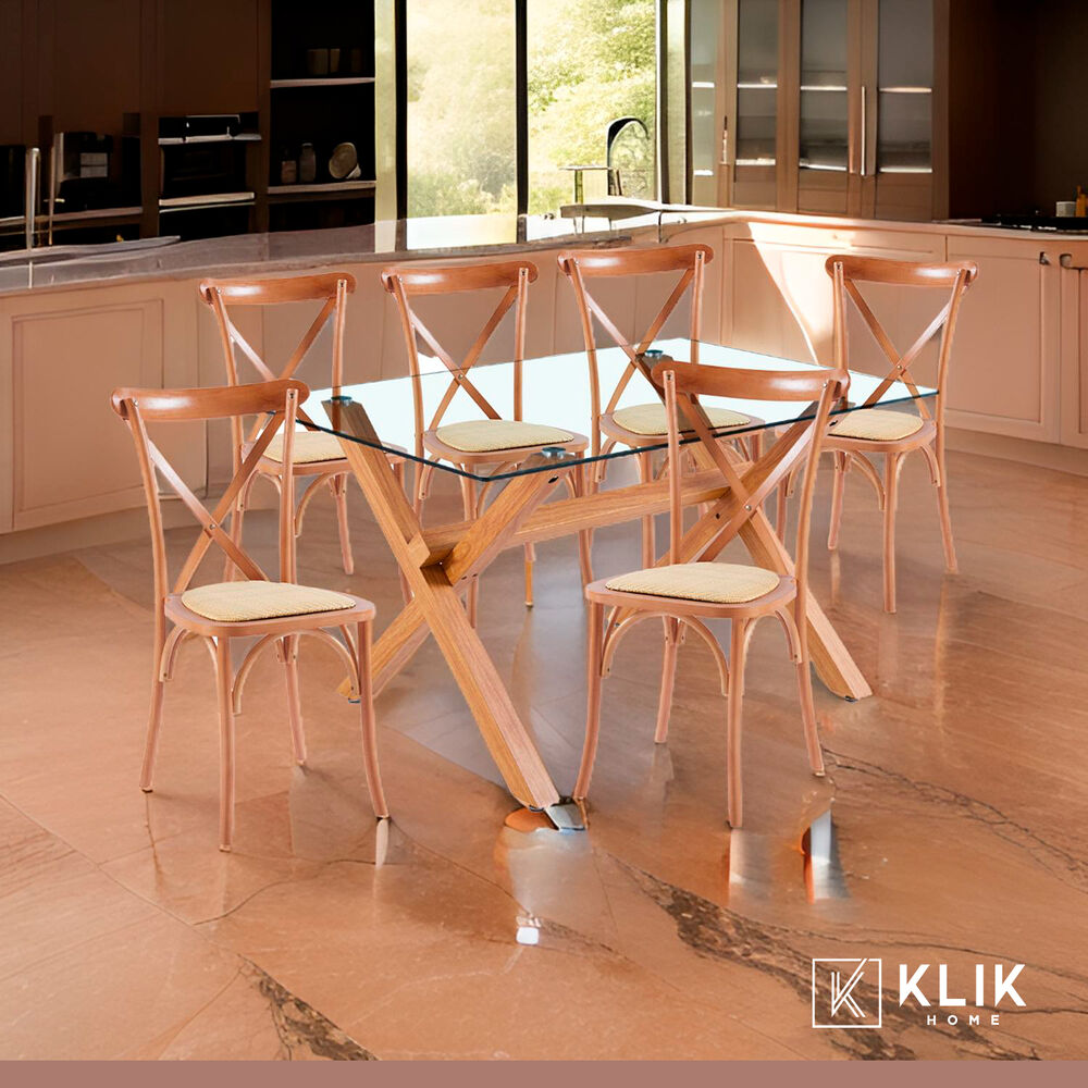 Comedor Mesa De Vidrio Cross 140x90 + 6 Sillas Crossback Mad image number 1.0