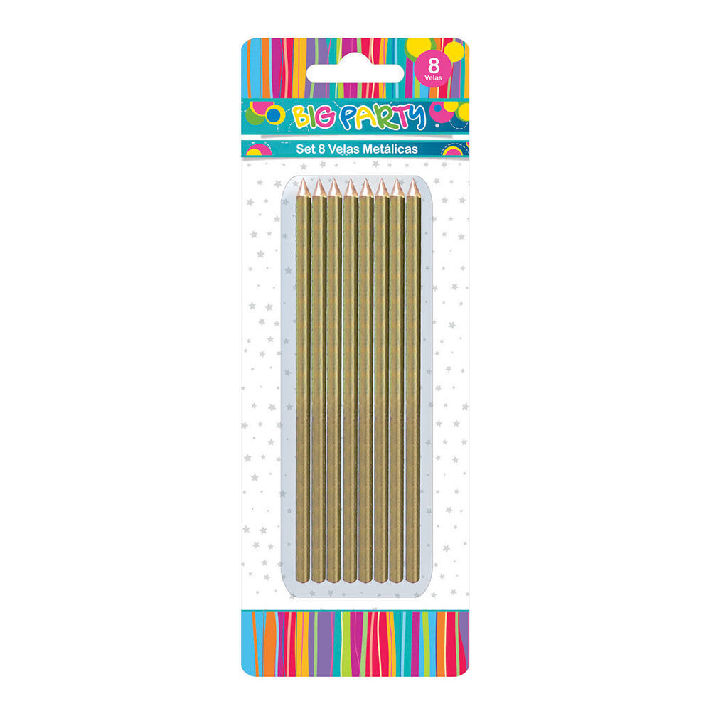 Vela Larga Metalica 8 Piezas 15 Cm Big Party image number 0.0