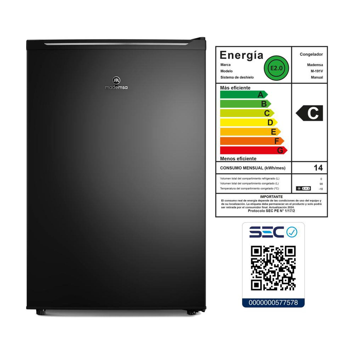 Freezer Vertical Mademsa M-191v / Fr&iacute;o Directo / 98 Litros / C image number 9.0