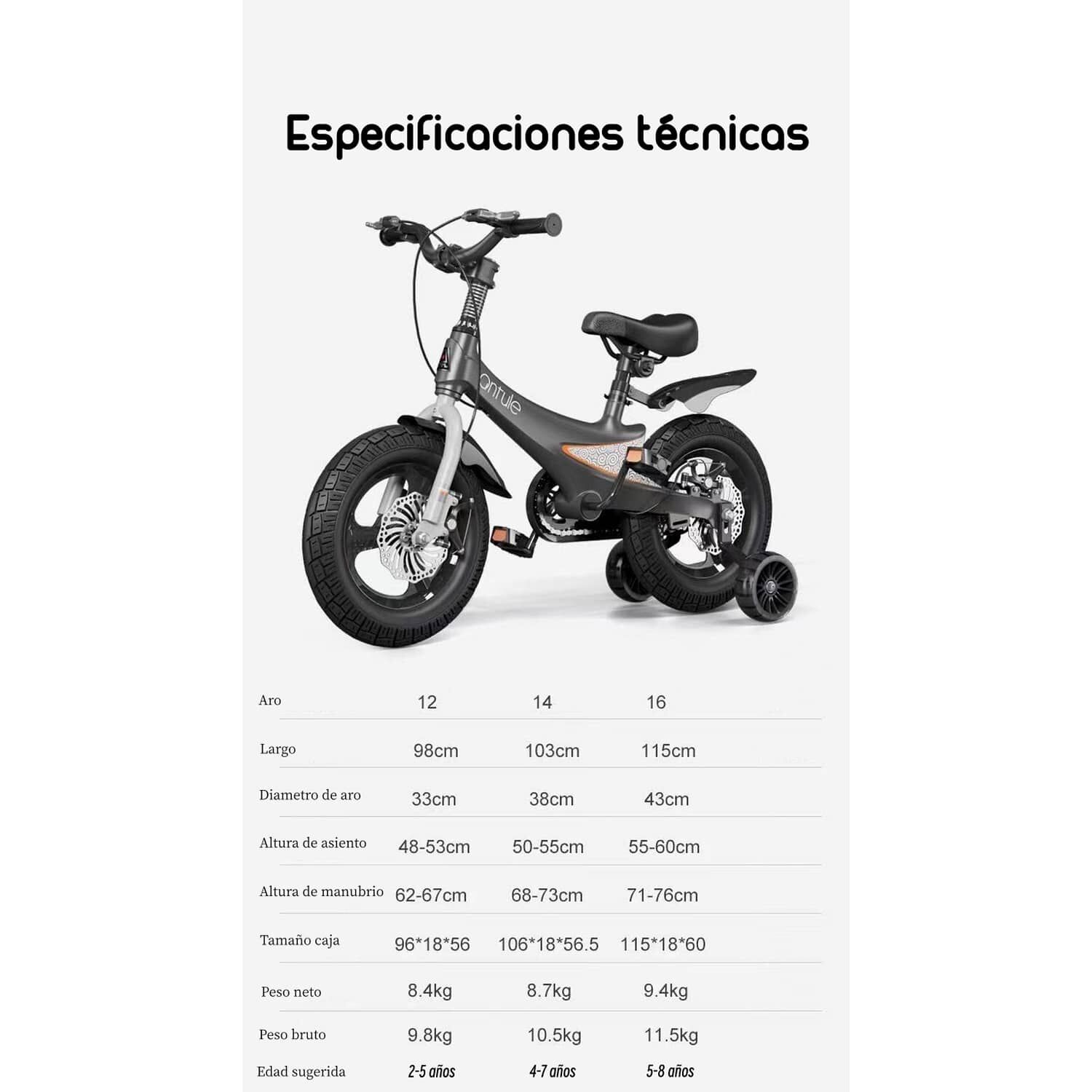 Bicicleta Infantil 4-7 A&ntilde;os Ni&ntilde;o Aro 14 Lubabycas Gris image number 7.0