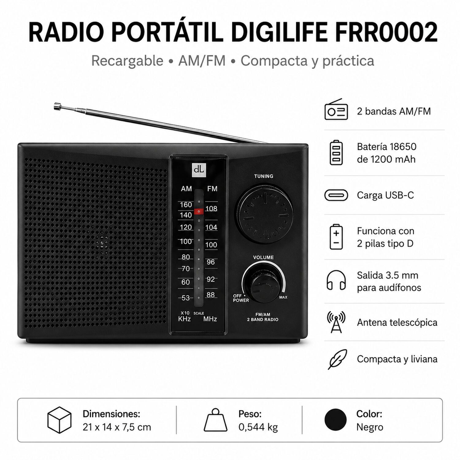 Radio Portat&iacute;l Recargable Y A Pilas Multibandas Am/fm / Sw image number 6.0