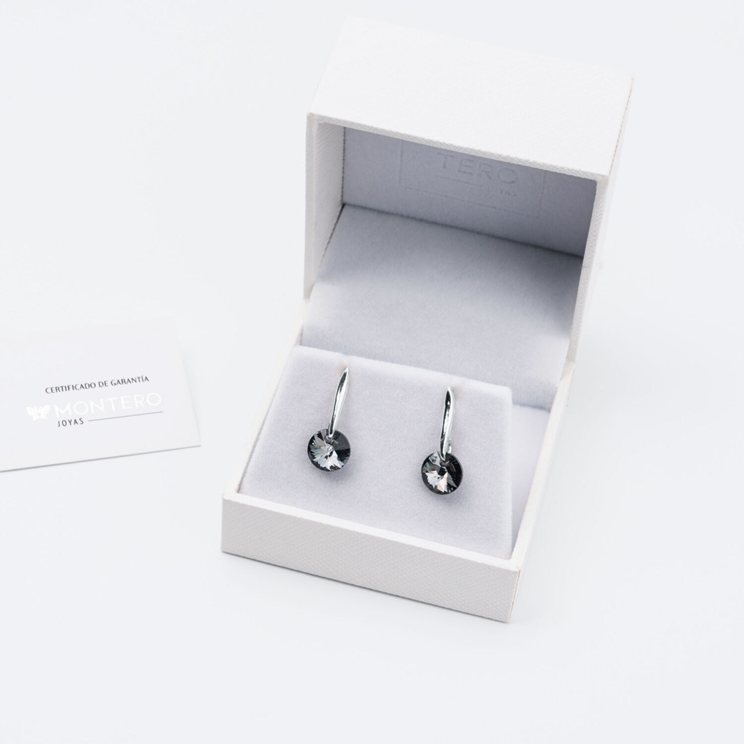 Aros Punto De Luz Plata Italiana 925 Y Cristales Genuinos Silver Night image number 2.0