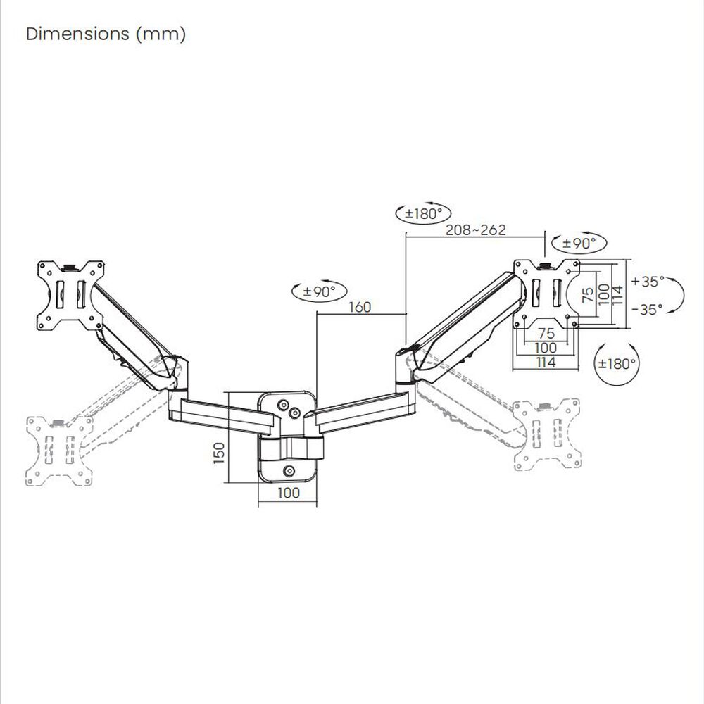 Brazo Para 2 Monitores De Pared 17"~32" 18kg 360 Sbrm114d Brasforma image number 4.0